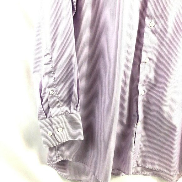 Proper Shirtings Men's Striped Wrinkle Free Casual Dress Shirt 18 34/35 Lavender - Picture 8 of 10